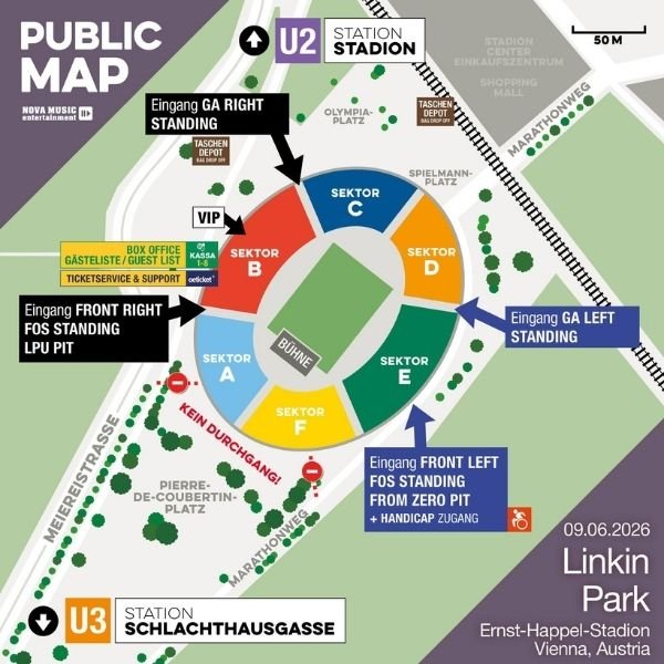 Map Ernst Happel Stadium - Live Music Venues in Vienna, Austria - Travel 2 Concert